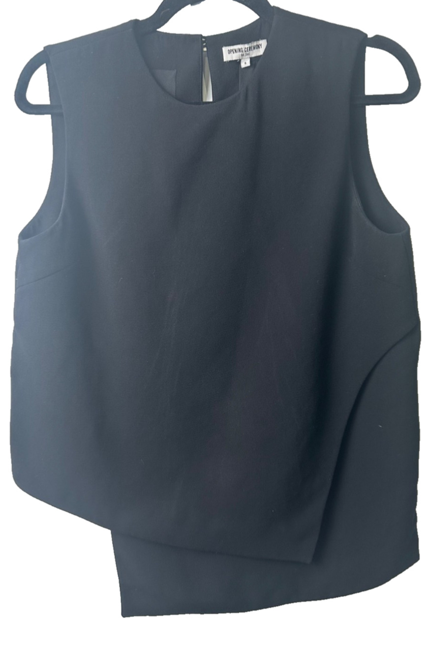 OPENING CEREMONY 6 BLACK CREW NECK HI LO ASYMMETRICAL LAYERED SLEEVELESS TOP A58